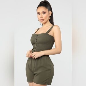 Fashion Nova Shelley SmockedRomper - Olive Size. L